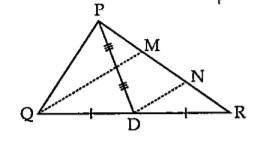 आकूती मध्ये रेख PD ही triangle PQR ची मध्यगा आहे. बिंदू T हा PD चा मध्यबिंदू आहे. QT वाढवल्यावर PR ला M बिंदूत छेदतो, तर दाखवा की (PM)/(PR) = 1/3