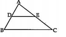 triangle ABC मध्ये DE | | BC. जर DB = 5.4 सेमी, AD =1.8 सेंमी, EC = 7.2 सेमी तर AE काढा.