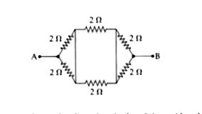 निम्नलिखित प्रतिरोधक संयोजन पर विचार कीजिए       दिए गए चित्र में A और B के बीच प्रतिरोधक संयोजन के लिए परिणामी प्रतिरोध है :