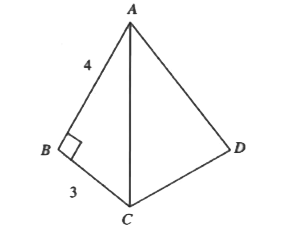 In the figure, ABC and ADC are right triangles. Which of the following could be the lengths of AD and DC, respectively?   (I) sqrt(3) and sqrt(4)   (II) 4 and 6   (III) 1 nad sqrt(24)   (IV) 1 and sqrt(26)