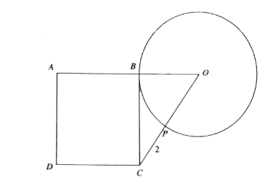 In the figure, ABCD is a square, and BC is tangent to the circle with radius 3. If PC = 2, then what is the area of square ABCD?