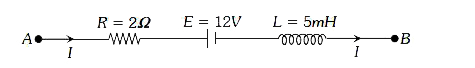 The Network shown in figure is a part of the circuit. (The battery has negligible resistance)      At a certain instant the current I = 2A and it is decreasing at the rate of 10^(2)As^(-1). What is the potential difference between the point B and A