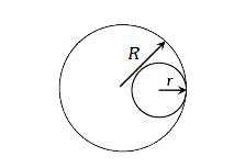 A spherical cavity of radius r is carved out of a uniform solid sphere of radius R as shown in the figure. The distance of the center of mass of the resulting body from that of the solid sphere is given by