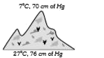 At the top of a mountain a thermometër reads 7^@C and a barometer reads 70 cm of Hg. At the bottom of the mountain these read 27^@C and 76 cm of Hg respectively. Comparison of density of air at the top with that of bottom is