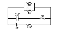 In the figure shown, the capacity of the condenser C is 2muC . The current in 2 Omega resistor is-