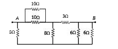 Seven resistances are connected as shown in the figure. The equivalent resistance between A and B is-