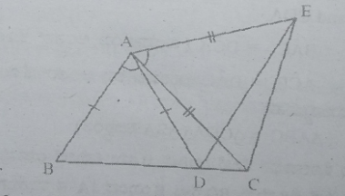 ಚಿತ್ರದಲ್ಲಿ AC = AE , AB = AD  ಮತ್ತು angleBAD = angleEAC. ಆದರೆ BC = DE ಎಂದು ತೋರಿಸಿ.