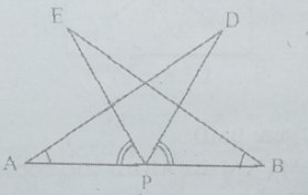 AB  ಒಂದು ರೇಖಾಖಂಡ ಮತ್ತು P ಅದರ ಮಧ್ಯಬಿಂದು. ಆಗುವಂತೆ angleBAD = angleABE ಮತ್ತು angleEPA = angleDPB ಆಗುವಂತೆ D ಮತ್ತು E ಬಿಂದುಗಳು AB ಯ  ಒಂದೇ ಪಾರ್ಶ್ವದಲ್ಲಿವೆ (ಚಿತ್ರ ಗಮನಿಸಿ ).  (i) triangleDAP cong triangleEBP   (ii) AD  = BE ಎಂದು ತೋರಿಸಿ.