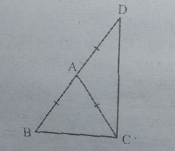 triangleABC ಒಂದು ಸಮದ್ವಿಬಾಹು ತ್ರಿಭುಜ. AB = AC  ಆಗಿದೆ. AD = AB  ಆಗುವಂತೆ BA ಯನ್ನು D ವರೆಗಿ ವೃದ್ಧಿಸಿದೆ (ಚಿತ್ರ ಗಮನಿಸಿ). angleBCD ಒಂದು ಲಂಬಕೋನ ಎಂದು ತೋರಿಸಿ.