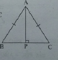 ಸಮದ್ವಿಬಾಹು ತ್ರಿಭುಜ ABC ಯಲ್ಲಿ AB  = AC, angleB = angleC ಎಂದು ತೋರಿಸಲು AP bot BC ಎಳೆಯಿರಿ.