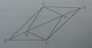 ABCD ಸಮಾಂತರ ಚತುರ್ಭುಜದಲ್ಲಿ DP = BQ ಆಗುವಂತೆ ಕರ್ಣ BD ಯ  ಮೇಲೆ P ಮತ್ತು Q  ಎರಡು ಬಿಂದುಗಳನ್ನು ತೆಗೆದುಕೊಂಡಿದೆ (ಚಿತ್ರ ಗಮನಿಸಿ)  (i) triangleAPD cong triangleCQB   (ii) AP = CQ   (iii) triangleAQB cong triangleCPD  (iv) AQ = CP   (v) APCQ  ಒಂದು ಸಮಾಂತರ ಚತುರ್ಭುಜ ಎಂದು ತೋರಿಸಿ.
