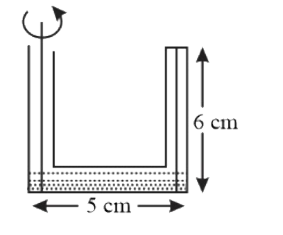 एकसमान अनुप्रस्थ-काट की U-नलिका की क्षैतिज भुजा की लंबाई l = 5 cm है और ऊर्ध्वाधर भुजाओं के दोनों सिरे, 7700 Nm^-2 के परिवेश दाब में खुले हैं। rho = 10^3 kg m^-3 घनत्व का एक द्रव, नलिका में इस प्रकार डाला जाता है कि द्रव नलिका के सिर्फ क्षैतिज भाग को भरता है। अब, खुले सिरों में से एक को बंद कर दिया जाता है और नलिका को एक ऊर्ध्वाधर अक्ष जो दूसरी ऊर्ध्वाधर भुजा से गुजरती है, के परितः omega  कोणीय वेग से घुमाया जाता है जिसके कारण द्रव ऊर्ध्वाधर भुजा की आधी लंबाई तक ऊपर उठ जाता है। यदि प्रत्येक ऊर्ध्वाधर भुजा की लंबाई a = 6 cm है। omega का मान (rad s^(-1) में) क्या है?< br>