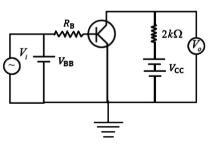 एक उभयनिष्ठ उत्सर्जक ट्रांजिस्टर प्रवर्धक में, 2 kOmega  के संग्राहक प्रतिरोध के सिरों पर संकेत वोल्टता 2 वोल्ट है। निवेशी परिपथ में 2 वोल्ट की V(