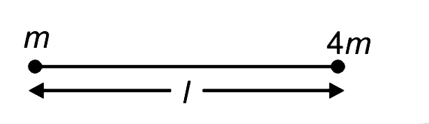 द्रव्यमान m और 4m वाले दो कण l दूरी द्वारा पृथक्कृत है। m से द्रव्यमान केंद्र की दूरी x(1) है  और x(2) उस बिंदु की दूरी है जिस पर गुरूत्वीय क्षेत्र तीव्रता शून्य है। (x(1))/(x(2)) का मान ज्ञात कीजिए।