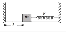 चित्र एक चिकने क्षैतिज तल पर दृढ दीवार से l  दूरी पर विराम में रखे एक गुटके को दर्शाता है। गुटका विराम से दाई ओर (3l)/2 दूरी तक खीचकर छोड़ दिया जाता है। जब गुटका अपने माध्य स्थिति से गुजरता है, तब एक m(1)  द्रव्यमान का अन्य गुट का इसके ऊपर धीरे से रख दिया जाता है और यह उससे घर्षण के कारण चिपक जाता है। m(1)  का मान जिससे की संयुक्त गुटका बायीं दीवार को ठीक छूता है, n/4  है। eta का मान ज्ञात कीजिए।