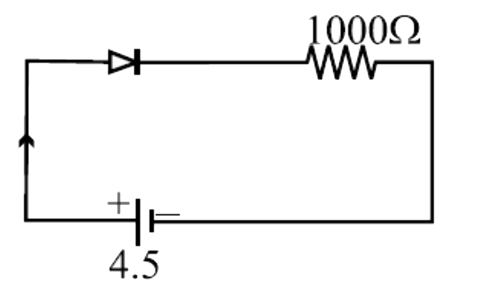 एक P – N संधि डायोड 4.5 V विद्युत वाहक बल की बैटरी और 1000 Omega  के एक बाह्य प्रतिरोध से जुड़ा हुआ है। यदि डायोड में विभव रोधिका 0.5 V है तो परिपथ में धारा का मान क्या है?