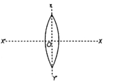 जैसा कि चित्र में दिखाया गया है, एक समोत्तल लेन्स को (i) XOX' और (ii) YOY' के अनुदिश दो भागों में काट दिया जाता है। माना f, f', f