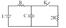 दिए गए परिपथ में, कुंजी K खुली है। संधारित्र C पर स्थायी अवस्था में आवेश q1 है। अब कुंजी बंद है और C पर स्थायी अवस्था में आवेश q2 है। आवेशों का अनुपात q1//q2 है -