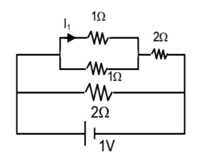 The current I(1) (in A) flowing through the 1Omega resistor in the given circuit is
