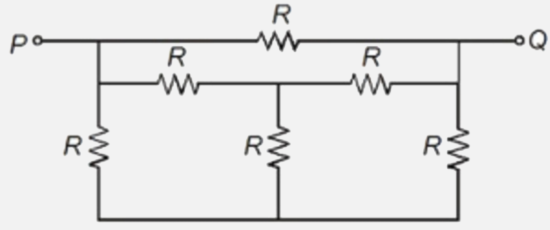The effective resistance between points P and Q of the electrical circuit shown in the figure is