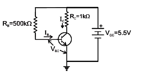 In the circuit shown in figure,the base current I(B) is 10 mu A and the collector current is 5.2 mA . The voltage ( V(BE)) across the base and emitter is