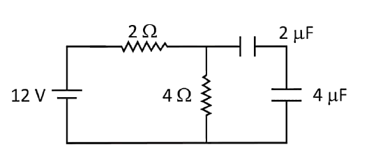 The charge on the 4muF capacitor in the steady state is