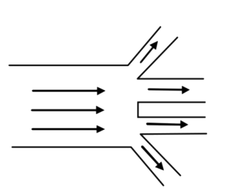Water is flowing through a channel that is 12m wide with a speed of 0.75ms^(-1) The water then flows into four identical channels that have a width of 4.0m each. The depth of the water does not change as it flows into the four channels. The speed of the water in one of the smaller channels is