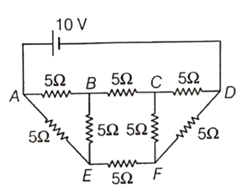 The figure shown below, calculate the net current from the battery and net resistance of the circuit.