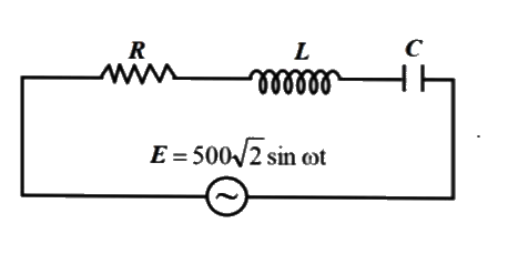 In the series L-C-R circuit shown in the figure, the rms voltage across the resistor and inductor are 400 V and 700 V respectively. If the applied voltage is E=500sqrt(2)sin(omega t), then the peak voltage across the capacitor is