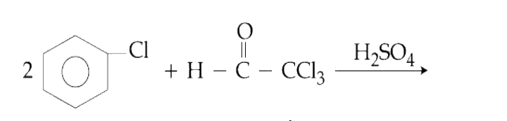 Chlorobenzene reacts with trichloro acetaldehyde in the presence of H(2)SO(4)      The major product formed is :