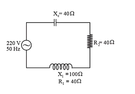 Calculate the power factor of the circuit shown in figure