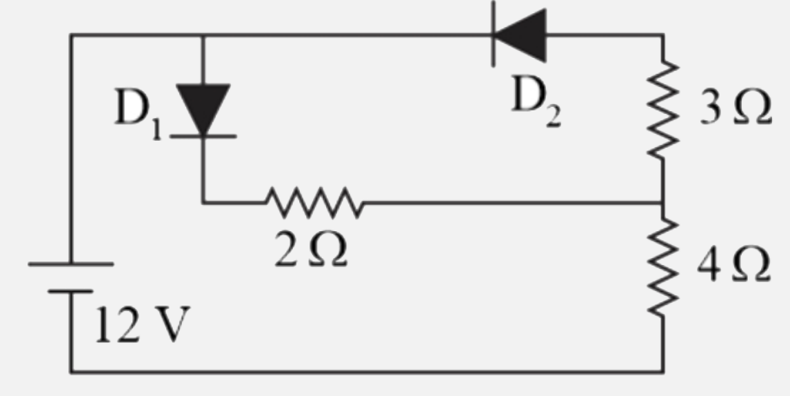 In the circuit of the figure, treat diode as ideal, current in the 4 Omega resistor is