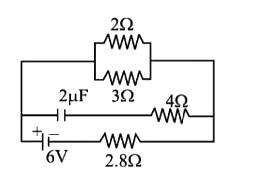 In the figure shown, the capacity of the condenser C is 2 mu F . The current in 2 Omega resistor is