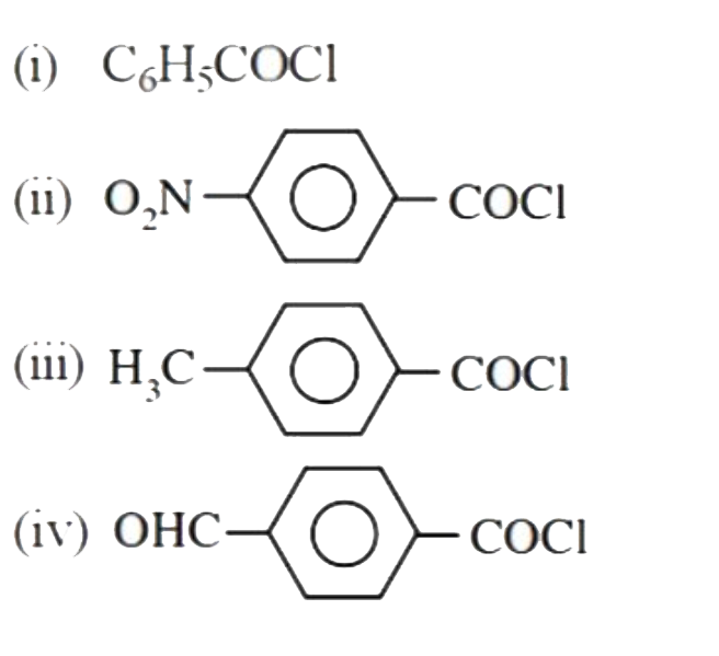 Consider the following compounds   (i) C6H5COCl       The correct decreasing order of their reactivity towards hydrolysis is