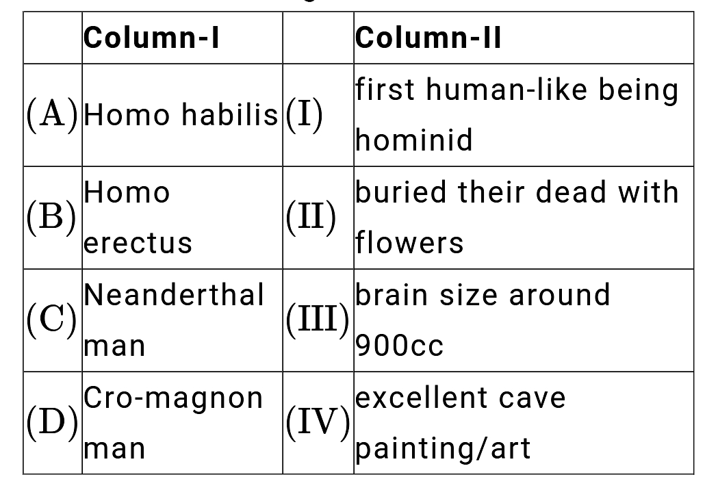Match the following column I with column II :