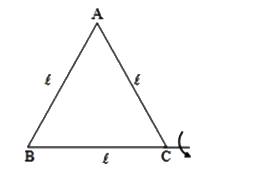 Three identical rods each of mass M, length l are joined to form an equilateral DeltaABC . Find the Moment of Inertia about BC as shown.