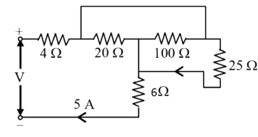 In the circuit shown in the figure , V must be -