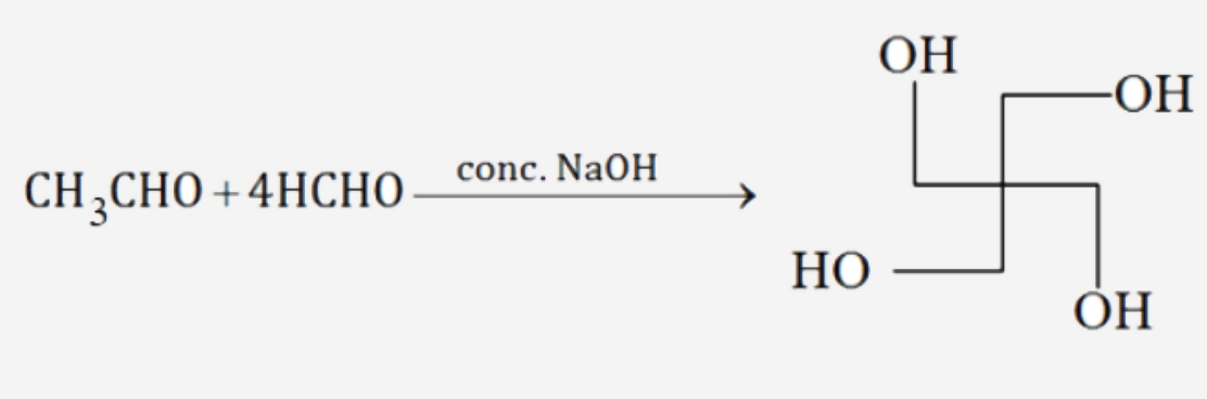 The number of aldol reaction (s) that occurs in the given transformation is CH3CHO+4HCHOoverset(conc.NaOH)rarr