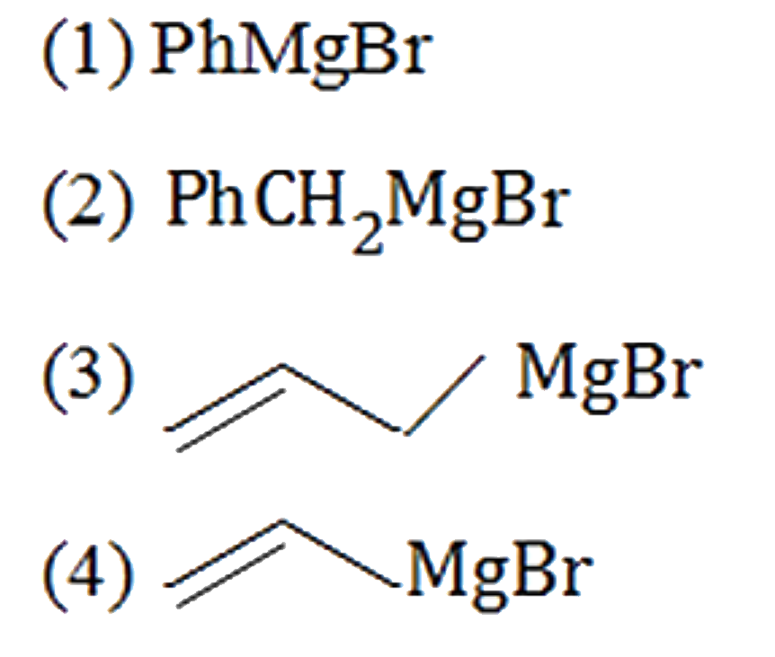 Reactivity of HCHO with the following Grignard reagent in the decreasing order is   (1) PhMgBr   (2) PhCH2MgBr