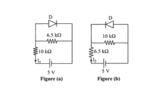 Calculate the ratio of current I(1) to current I(2) as depicted in the following diode circuits.  (Assume both the diodes to be ideal)