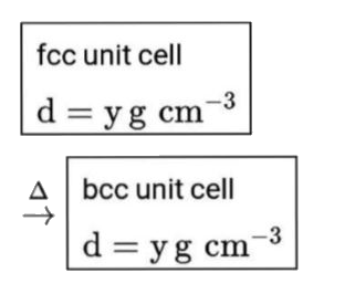 An element (X) undergoes following transition on heating at a particular temperature:      The volume of fee unit cell/volume of bee unit cell is