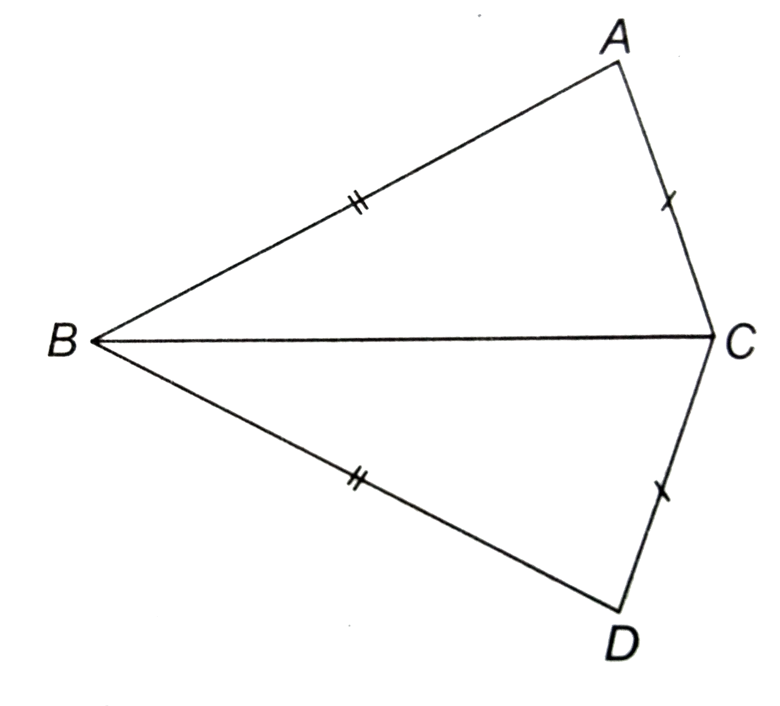 दी आकृति में, AB=DB, AC=DC है। यदि angleABD=58^(@),angleDBC=2x-4^(@),angleACB=y+15^(@)