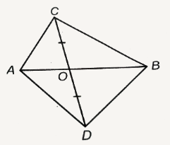 आकृति में, ABC और ABD एक ही आधार AB पर बने दो त्रिभुज है। यदि रेखाखण्ड CD रेखाखण्ड AB से बिंदु O पर समद्विभाजित होता है, तो दर्शाइए कि ar(ABC) = ar (ABD) है।