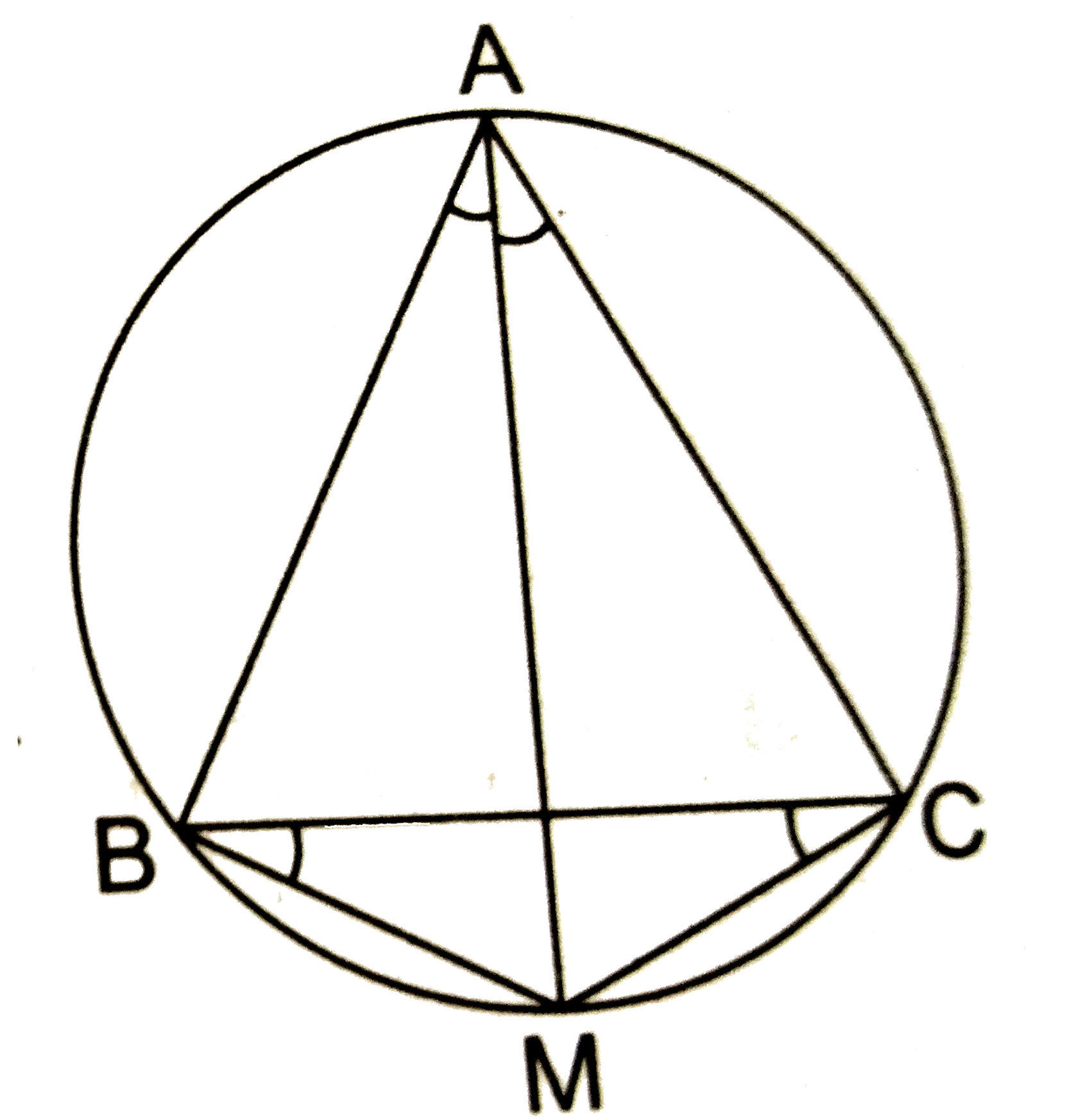 किसी त्रिभुज ABC में, यदि angleA का समद्विभाजक तथा BC का लम्ब समद्विभाजक प्रतिच्छेद करें, तो सिद्ध कीजिए कि वे DeltaABC के परिवृत्त पर प्रतिच्छेद करेंगे |