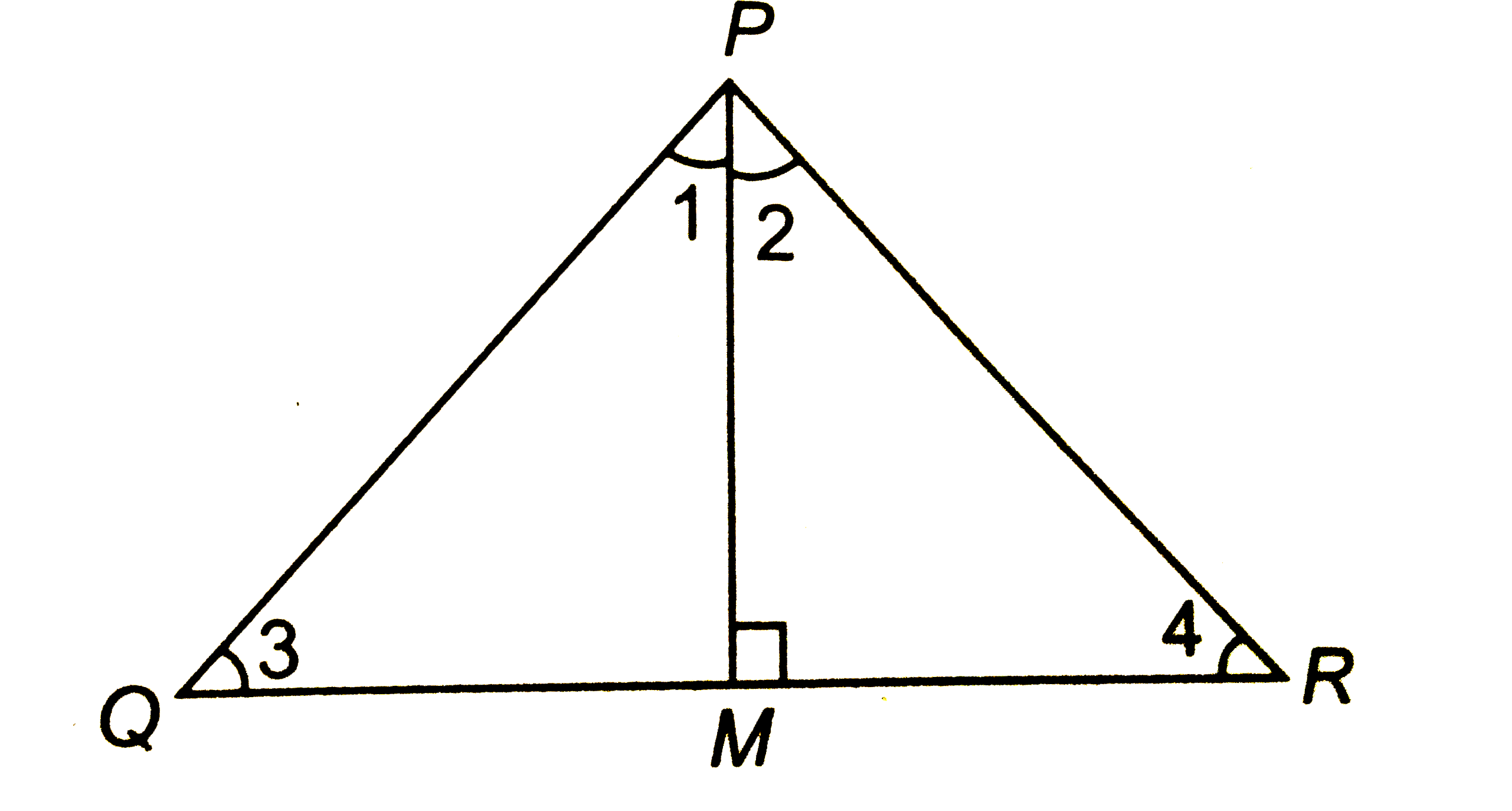 PQR  एक समकोण त्रिभुज है जिसका कोण P समकोण है तथा QR पर बिंदु M इस प्रकार स्थित है कि PMbotQR है दर्शाइए कि  PM^2=QM.MR है