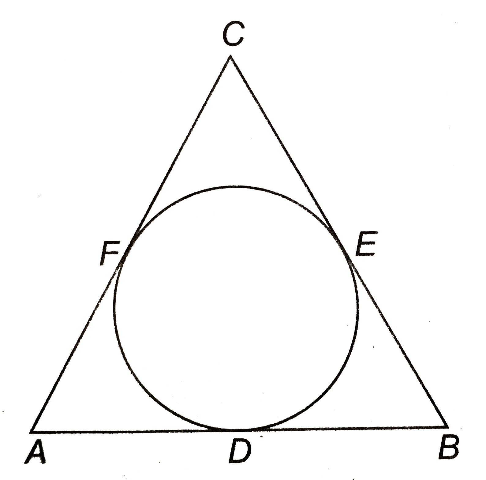 DeltaABC, जिसकी भुजाएँ 8 सेमी, 10 सेमी और 12 सेमी है, के अन्तर्गत एक वृत्त चित्रनुसार बनाया गया है। AD, BE और CF ज्ञात कीजिए।