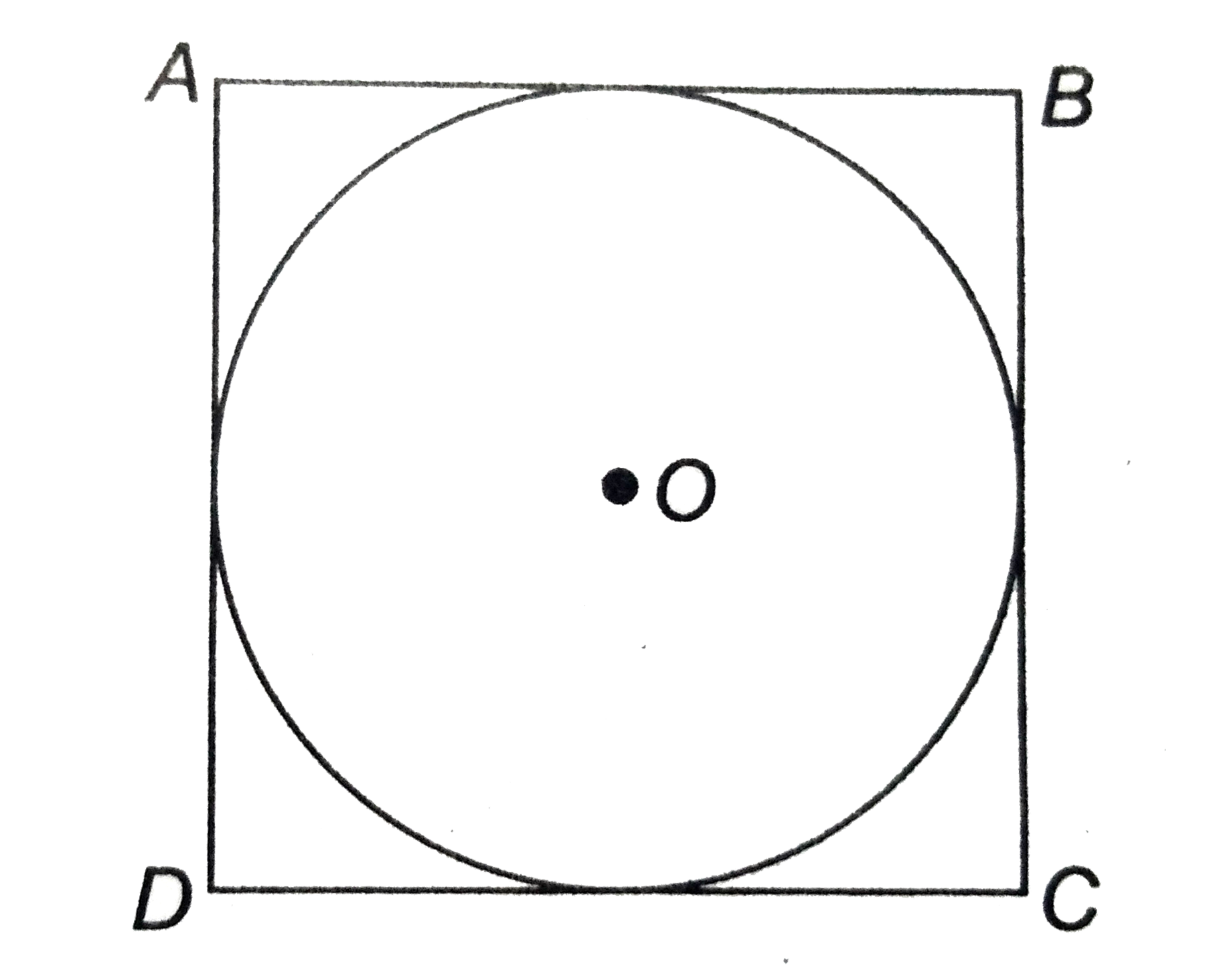 संलग्न  चित्र में , ABCD  14 सेमी भुजा  का एक  वर्ग है । वृत्त की त्रिज्या  ज्ञात कीजिए ।