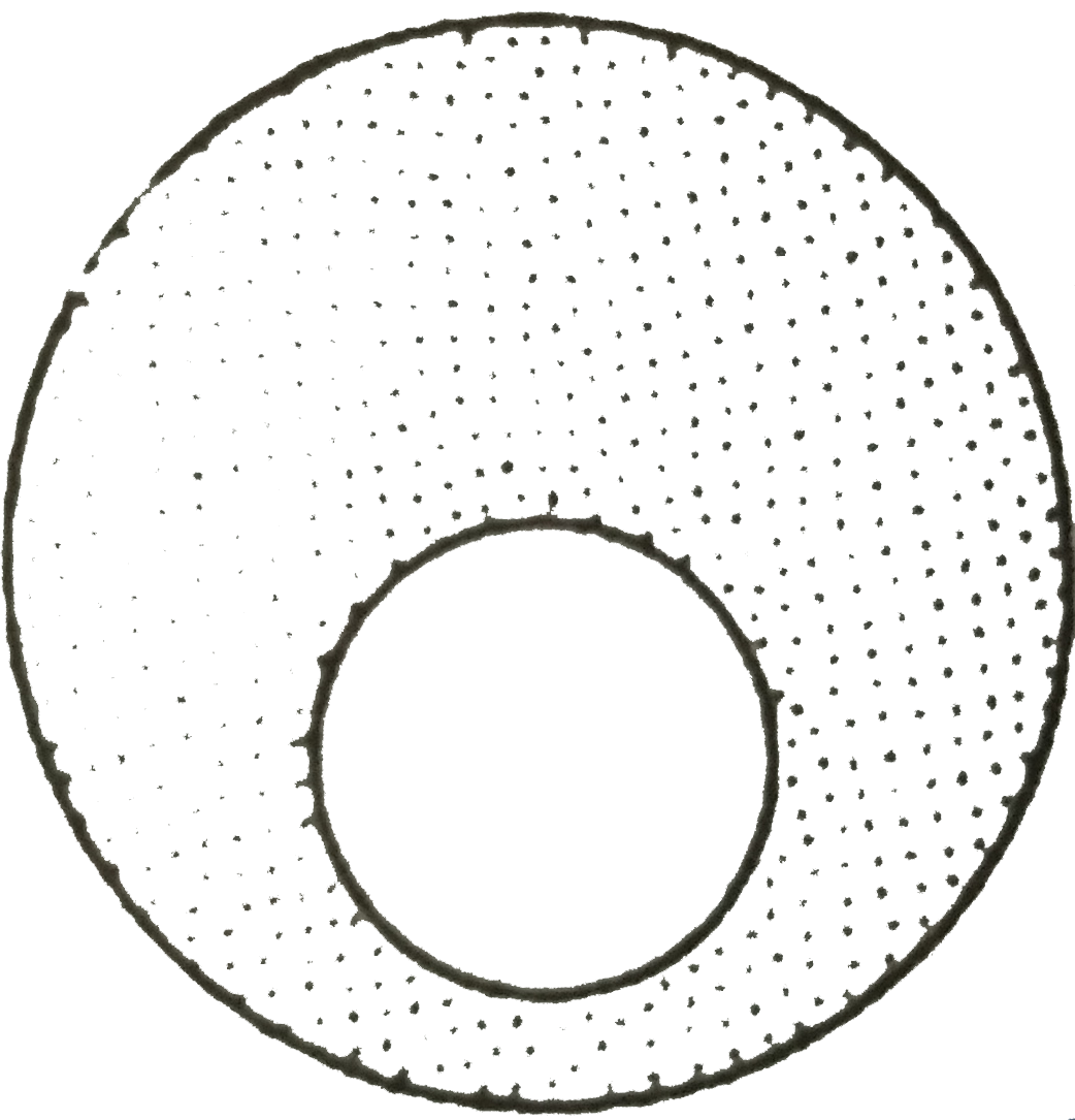 एक ठोस से जिसके आयतन में आवेश एकसमान रूप से वितरित है चित्र में दिखाए अनुसार एक गोलाकार भाग हटा दिया गया है खाली किये गए स्थान में विधुत क्षेत्र है