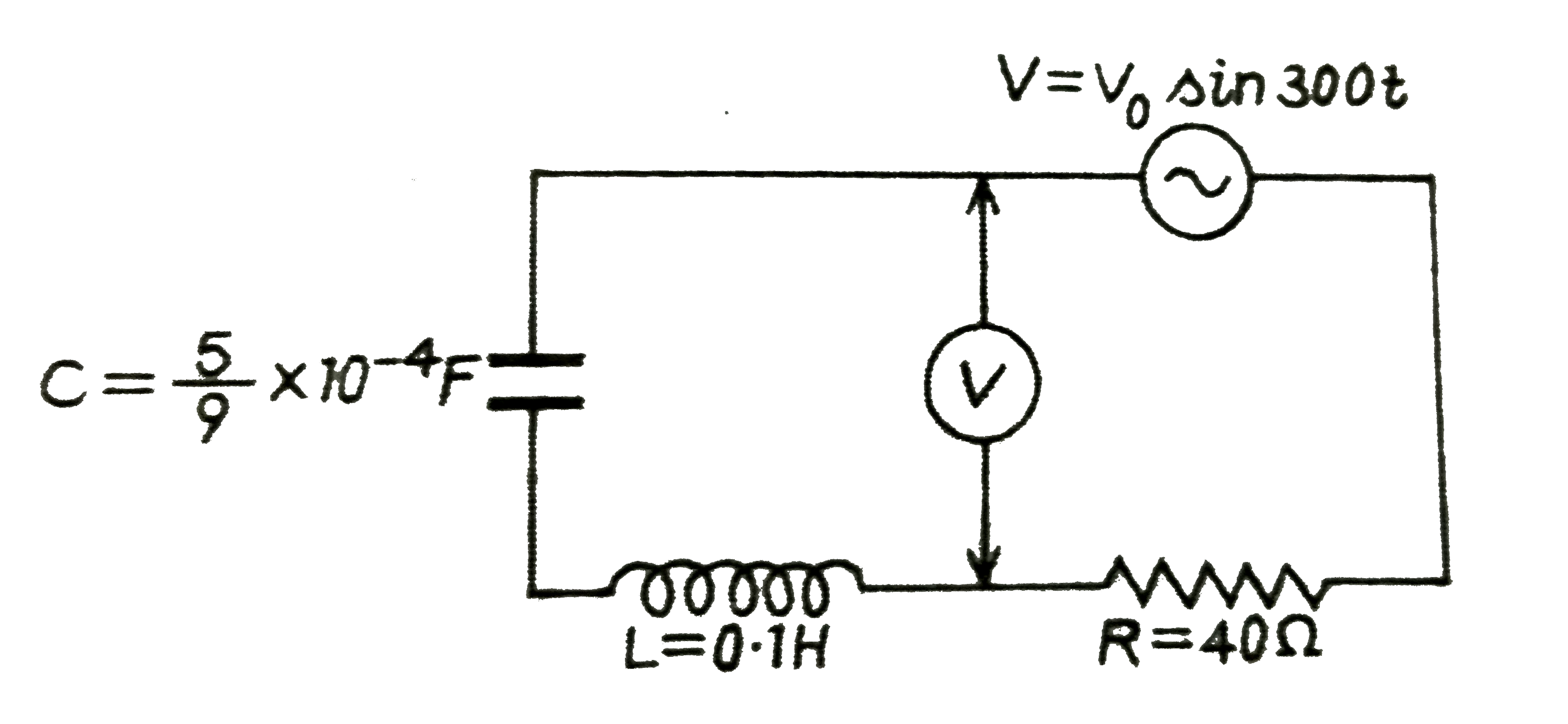 यदि  दर्शाया गए परिपथ में लगा वोल्ट्मीटर (V )30 वोल्ट पढ़ता है,तो V0 का मान ज्ञात कीजिए|