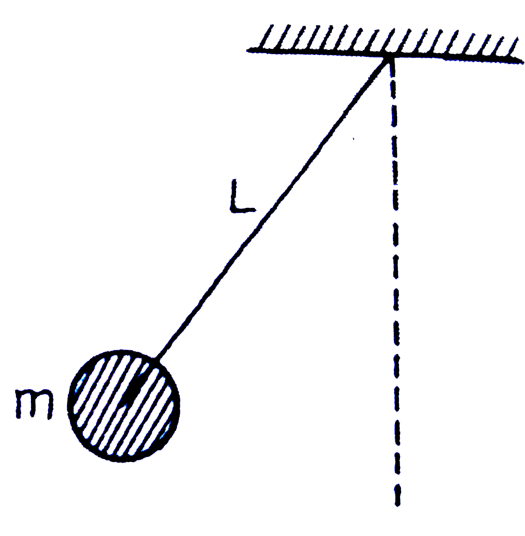 0.5 मीटर लम्बाई (L) की डोरी के एक सिरे पर 0.5 किग्रा वृव्यमान (m) की एक गेंद बंधी है  यह गेंद क्षैतिज ताल में ऊर्ध्वाधर अक्ष में परितः - वतीय पथ पर घूमती है। डोरी में लग सकने वाला अधिकतम तनाव 324 न्यून्टन है। गेंद के कोणीय वेग का अधिकतम संभाविकट मान ( रेडियन/सेकण्ड में ) है :